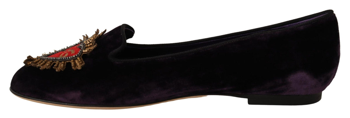 Mocassins Dolce &amp; Gabbana Chic en velours violet avec détail cœur