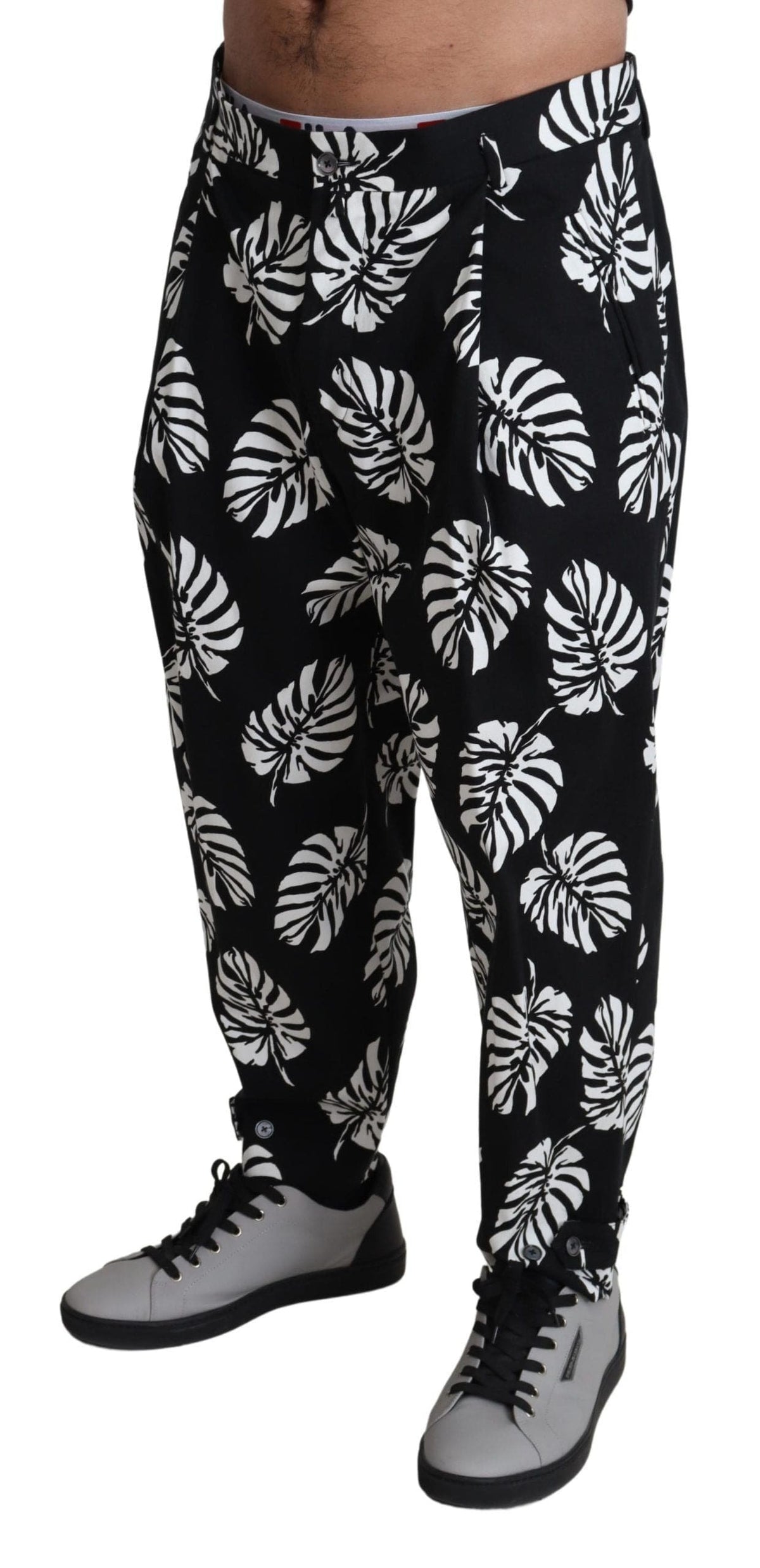 Pantalon élégant en coton imprimé feuilles de palmier Dolce &amp; Gabbana