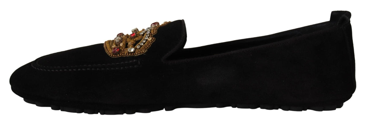 Mocasines elegantes de piel negra con bordado dorado de Dolce &amp; Gabbana