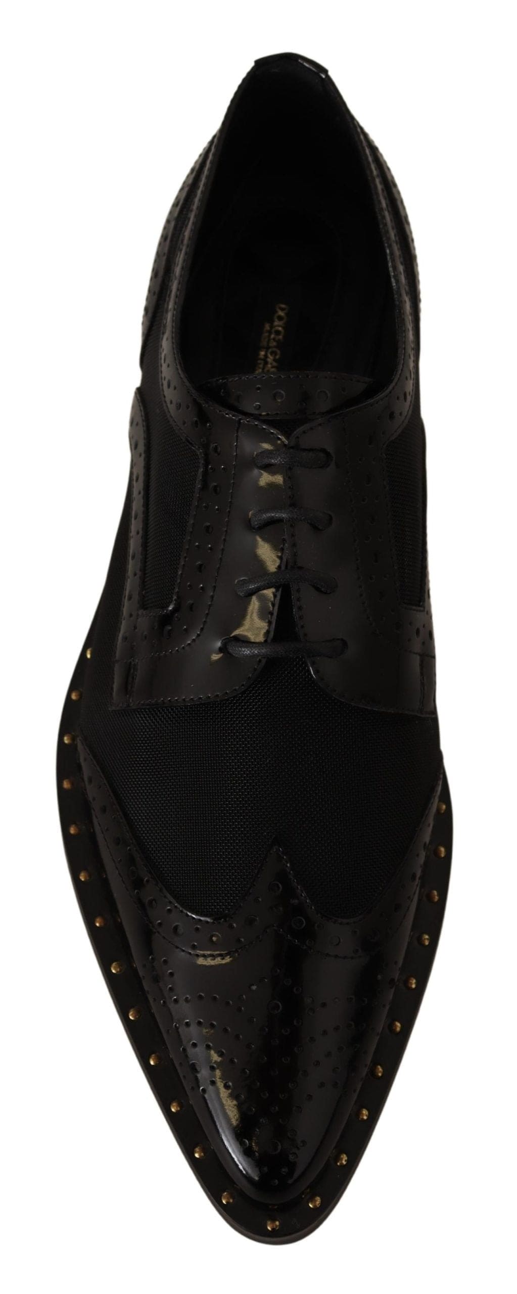 Elegantes zapatos Oxford negros con cordones y ribete dorado de Dolce &amp; Gabbana