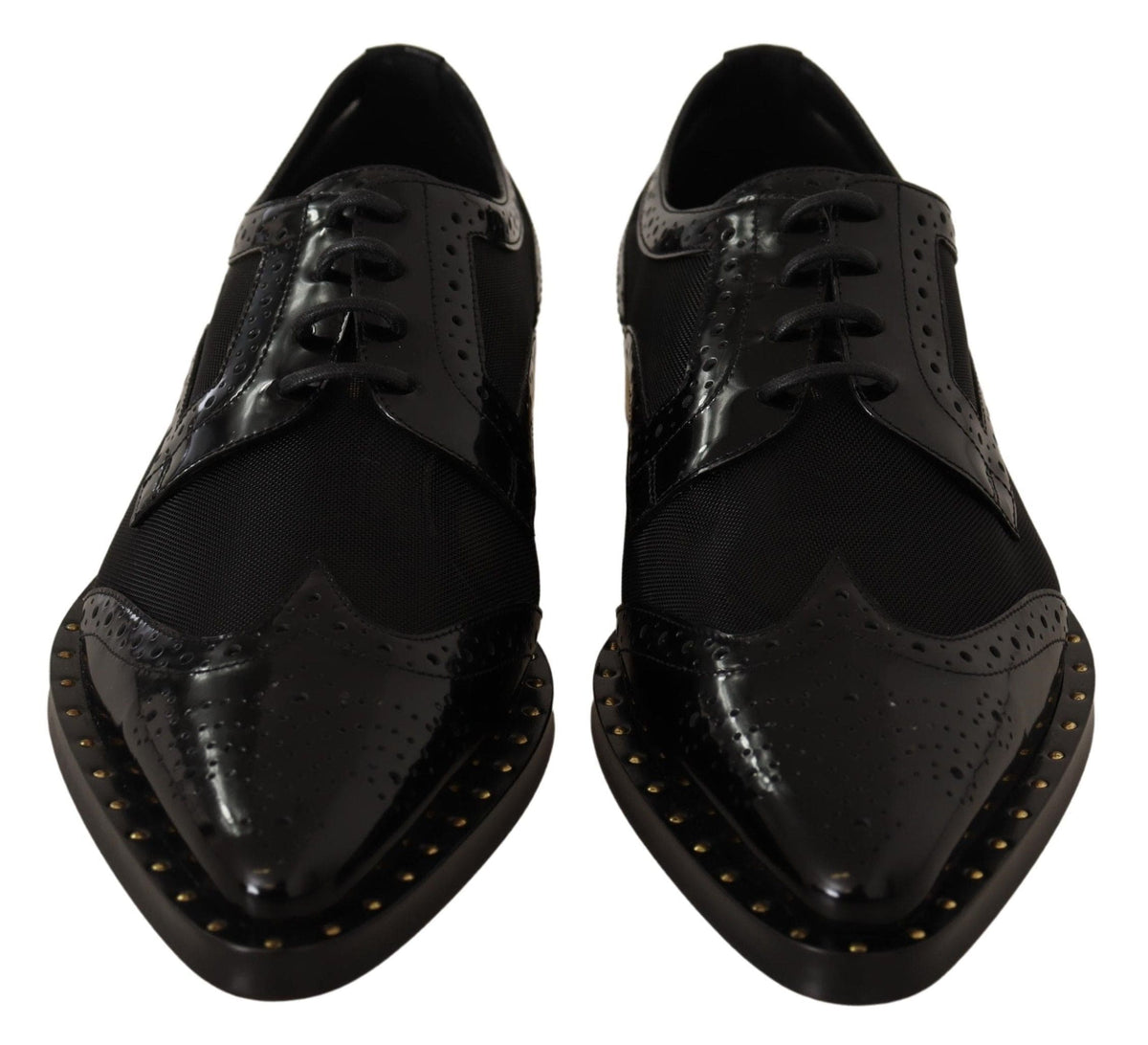 Elegantes zapatos Oxford negros con cordones y ribete dorado de Dolce &amp; Gabbana