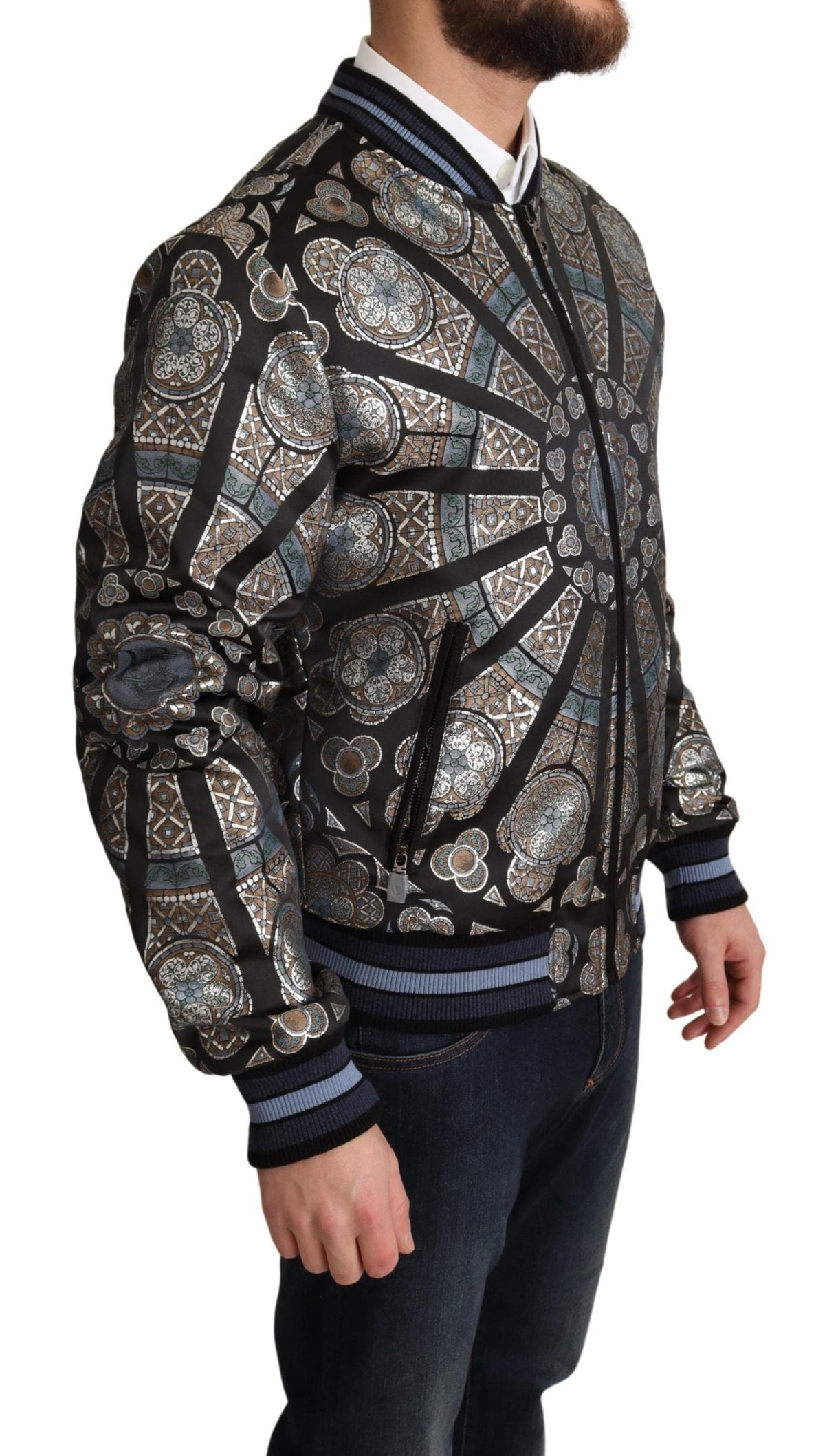 Elegante cazadora bomber de jacquard en azul de Dolce &amp; Gabbana