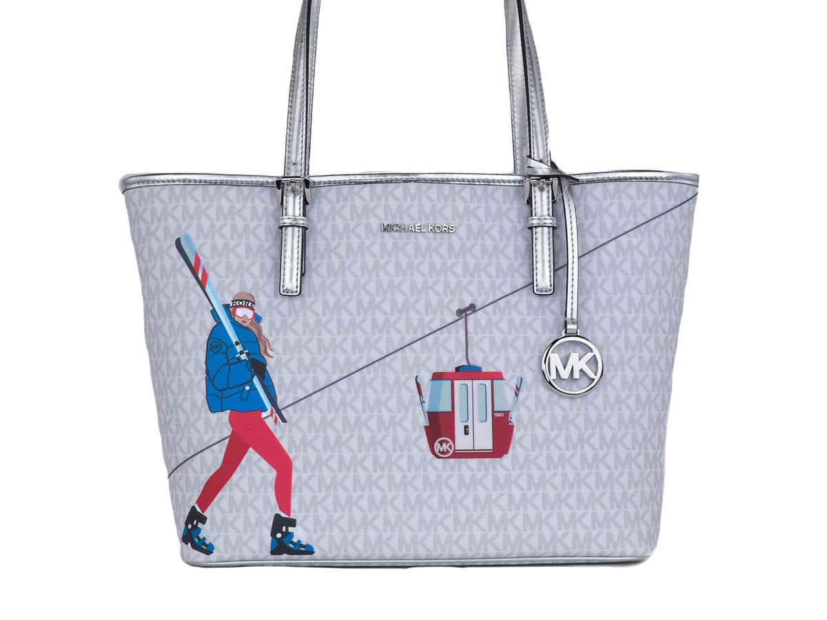 Sac à main fourre-tout en PVC Michael Kors Jet Set Girls Print Signature Medium (blanc brillant multi)