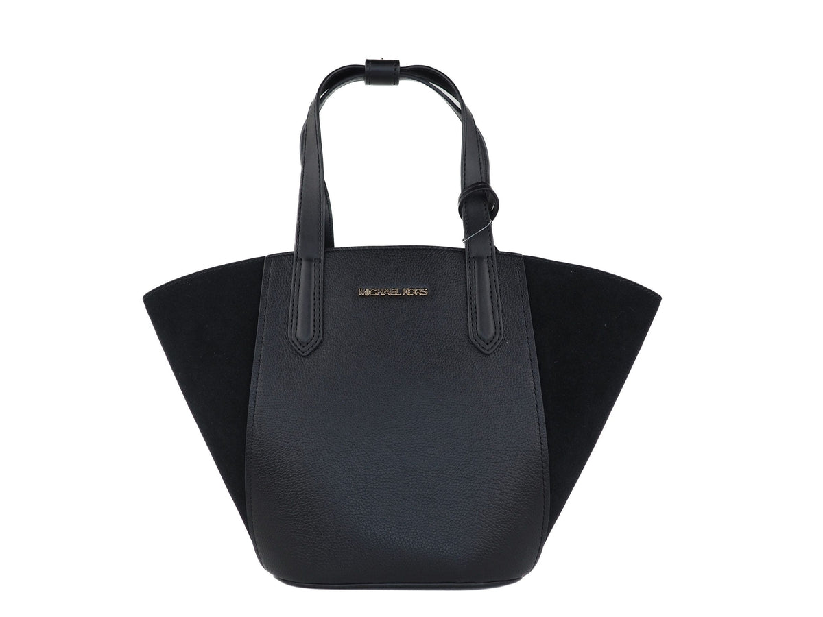 Bolso de mano pequeño de ante y piel granulada Portia de Michael Kors (negro)