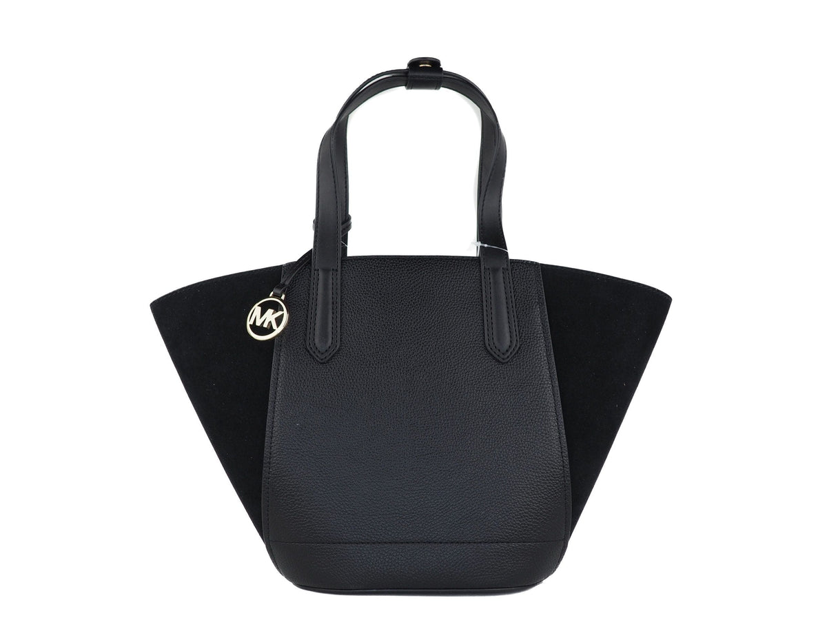 Bolso de mano pequeño de ante y piel granulada Portia de Michael Kors (negro)