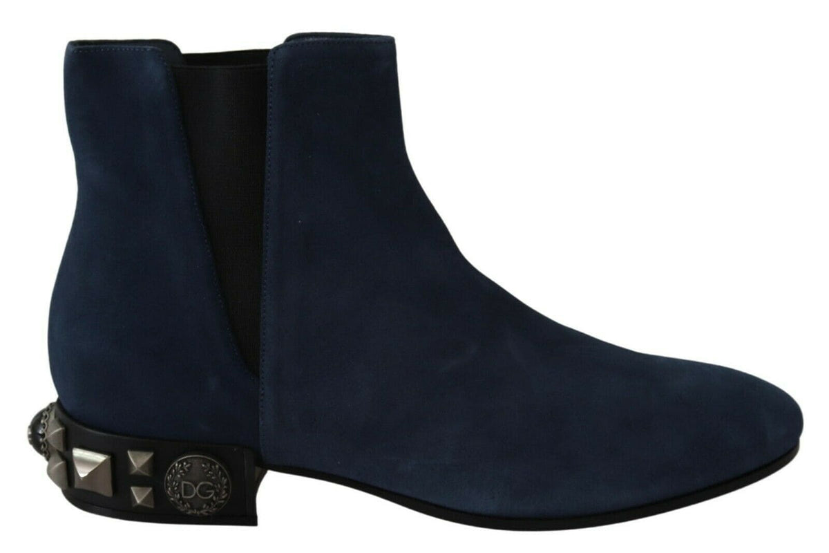 Bottes mi-mollet en daim bleu chic Dolce &amp; Gabbana avec détails cloutés