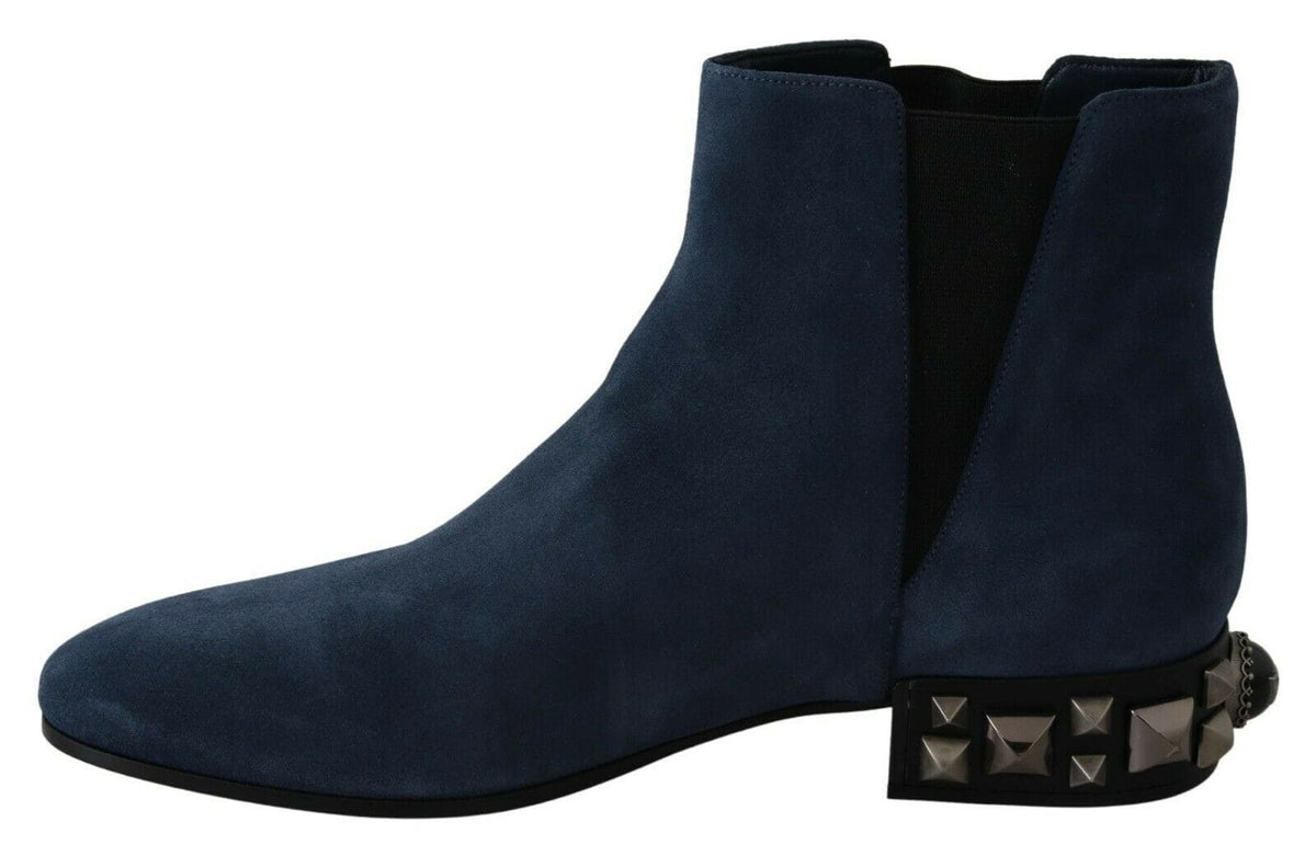 Bottes mi-mollet en daim bleu chic Dolce &amp; Gabbana avec détails cloutés