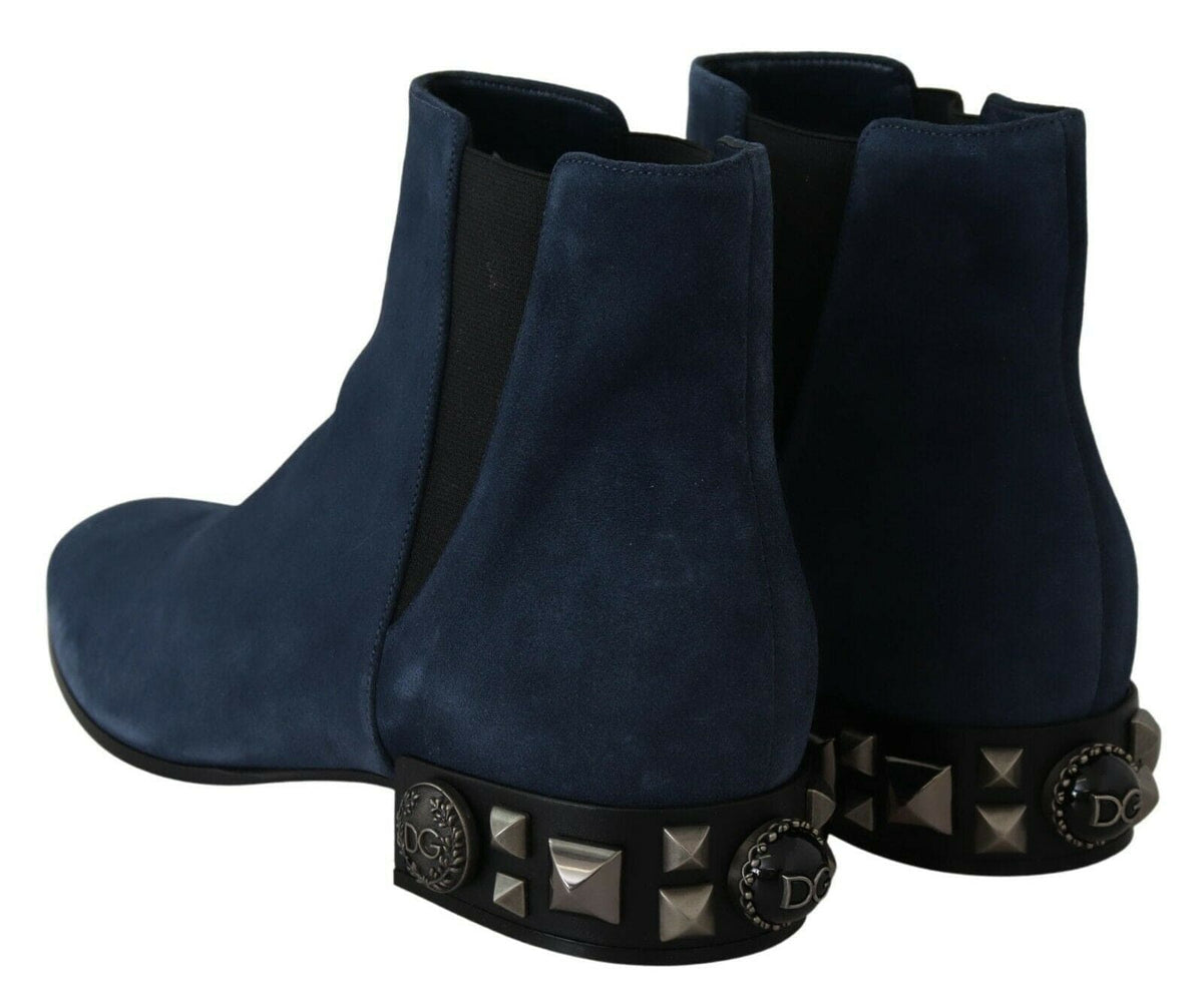 Bottes mi-mollet en daim bleu chic Dolce &amp; Gabbana avec détails cloutés