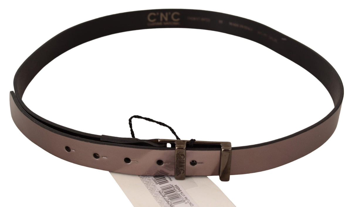 Ceinture en cuir métallisé rose chic avec boucle en bronze pour costume national