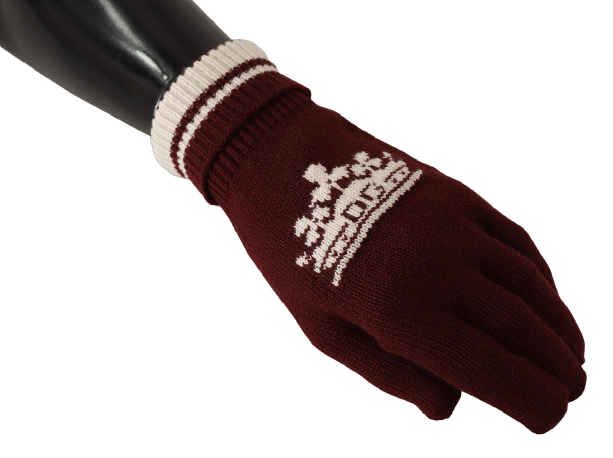 Guantes elegantes de cachemira roja con motivo de corona de Dolce &amp; Gabbana