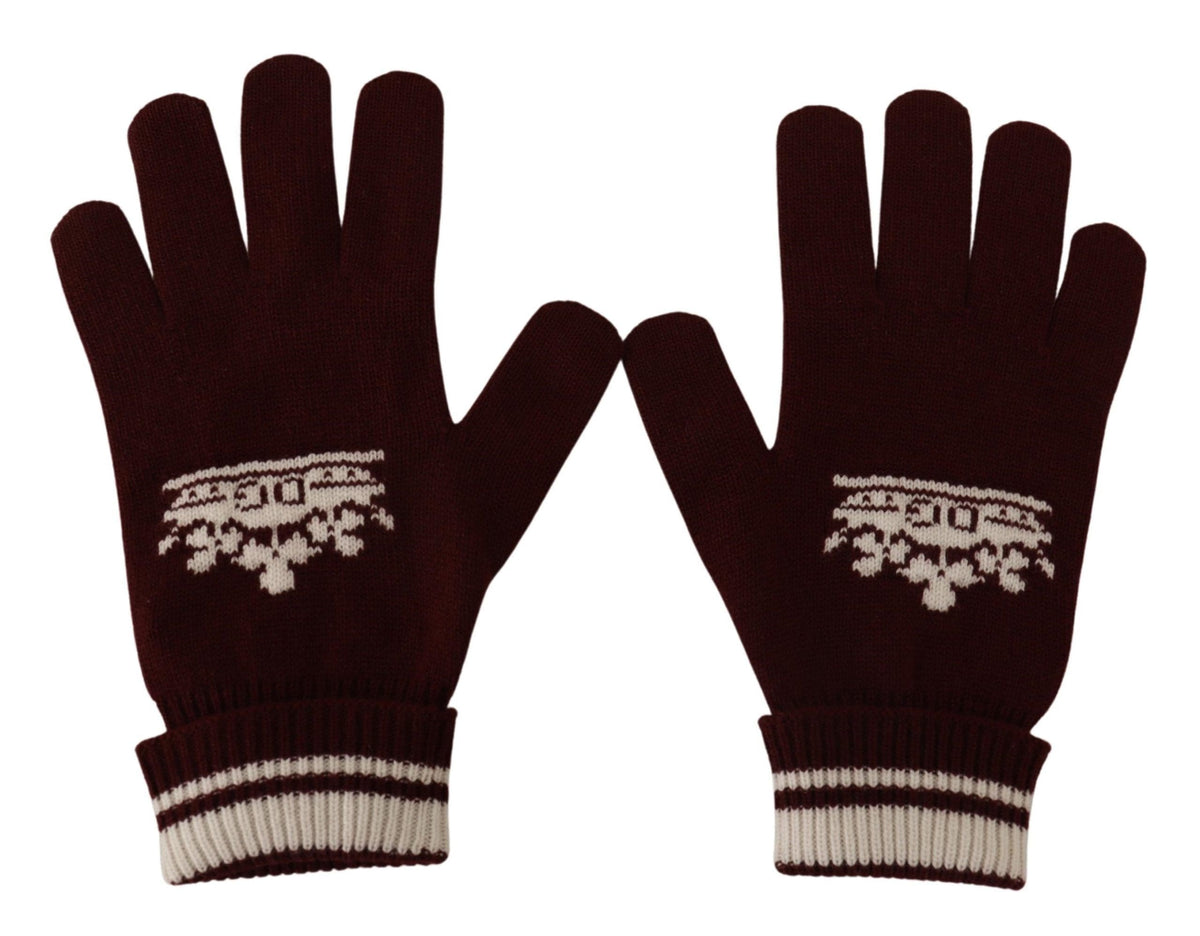 Dolce & Gabbana Elegant Red Cashmere Gloves with Crown Motif