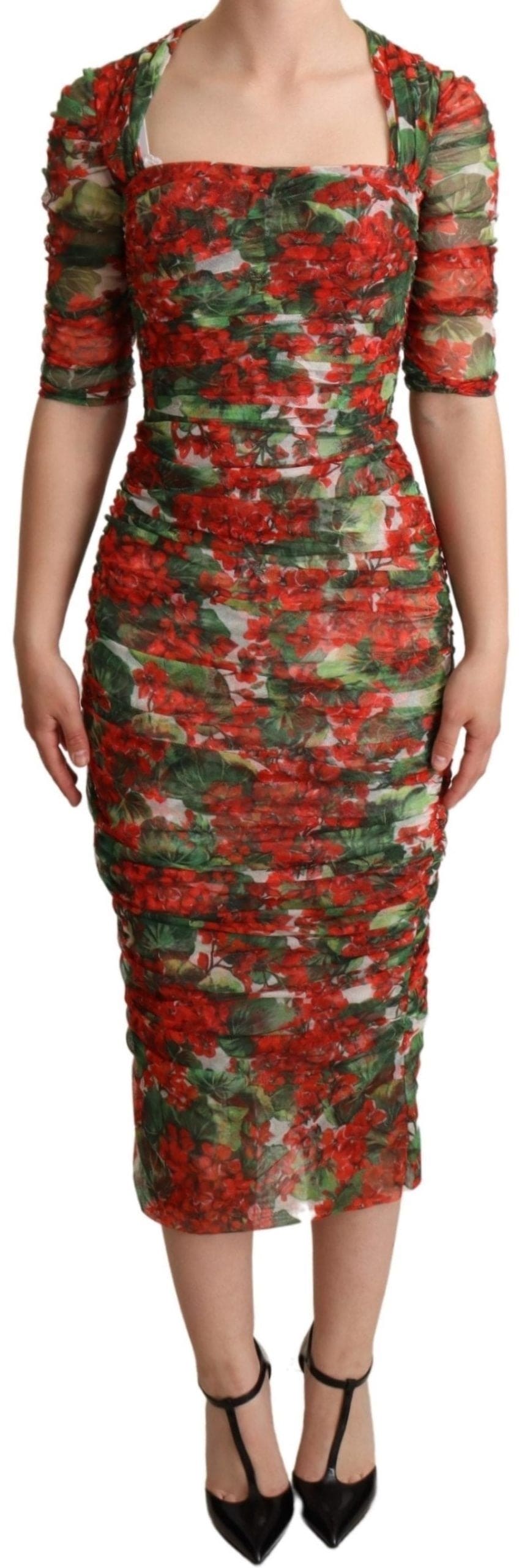 Vestido midi elegante con estampado floral rojo de Dolce &amp; Gabbana