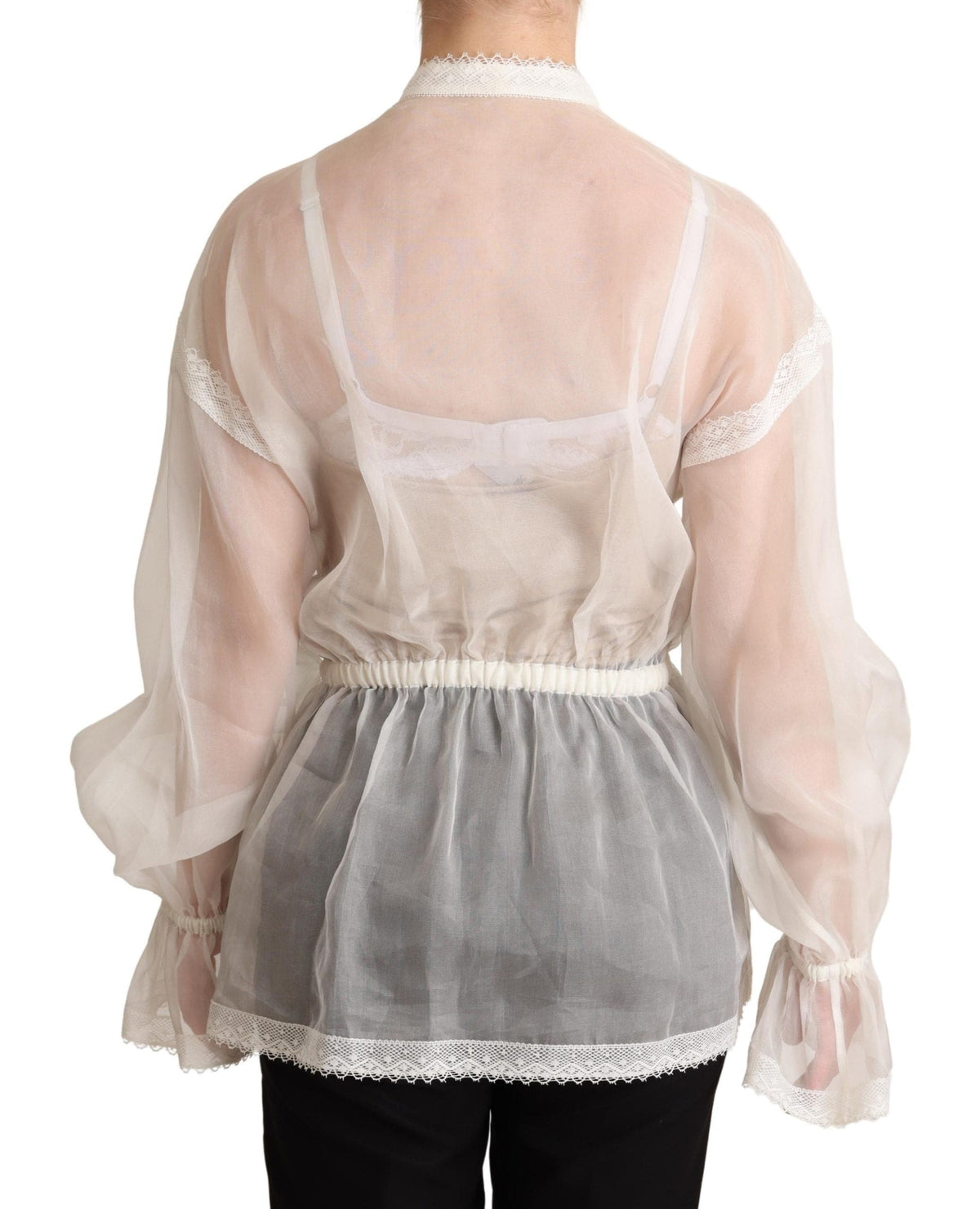 Elegante blusa Ascot de algodón y seda blanca de Dolce &amp; Gabbana