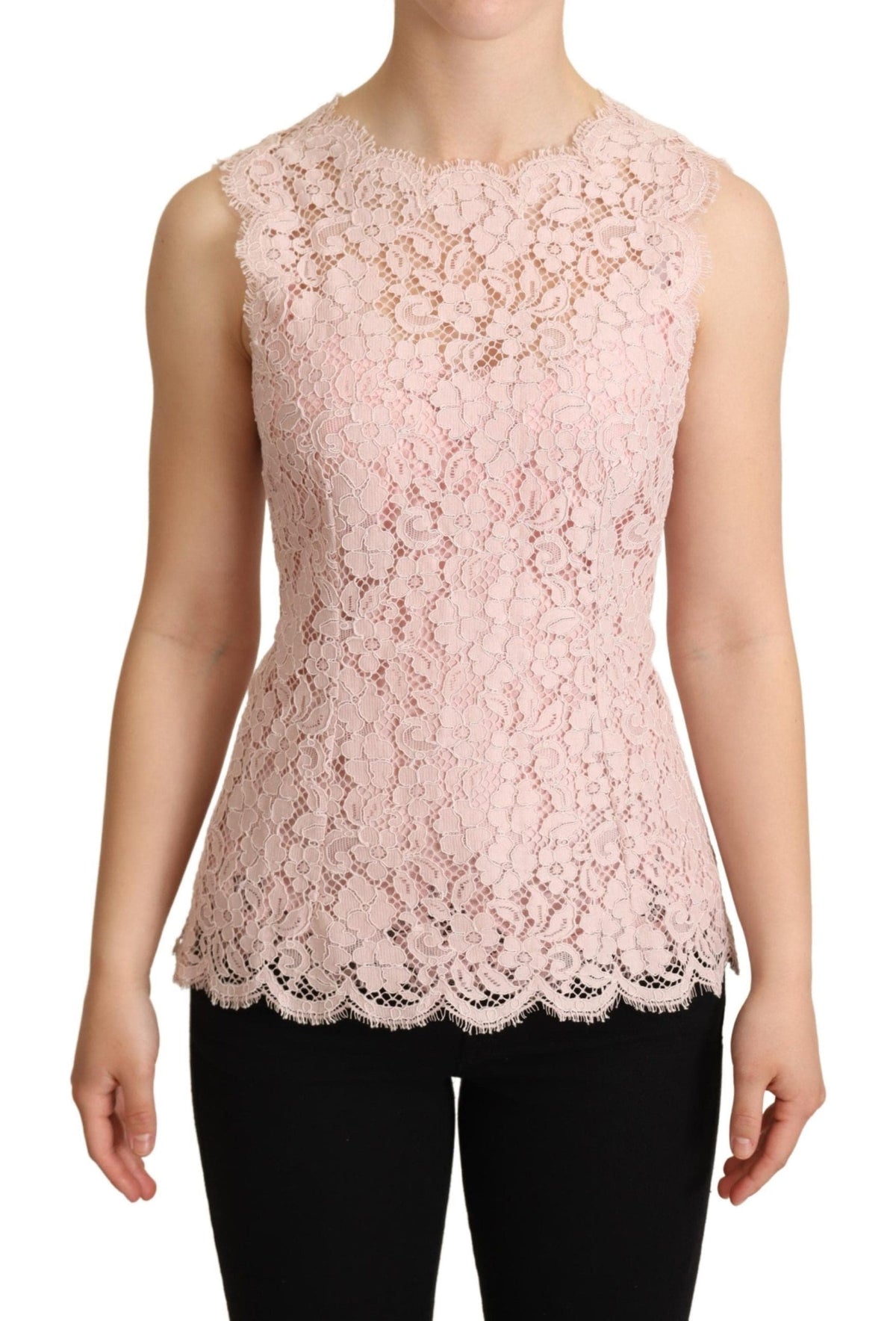 Blusa elegante sin mangas con encaje rosa de Dolce &amp; Gabbana