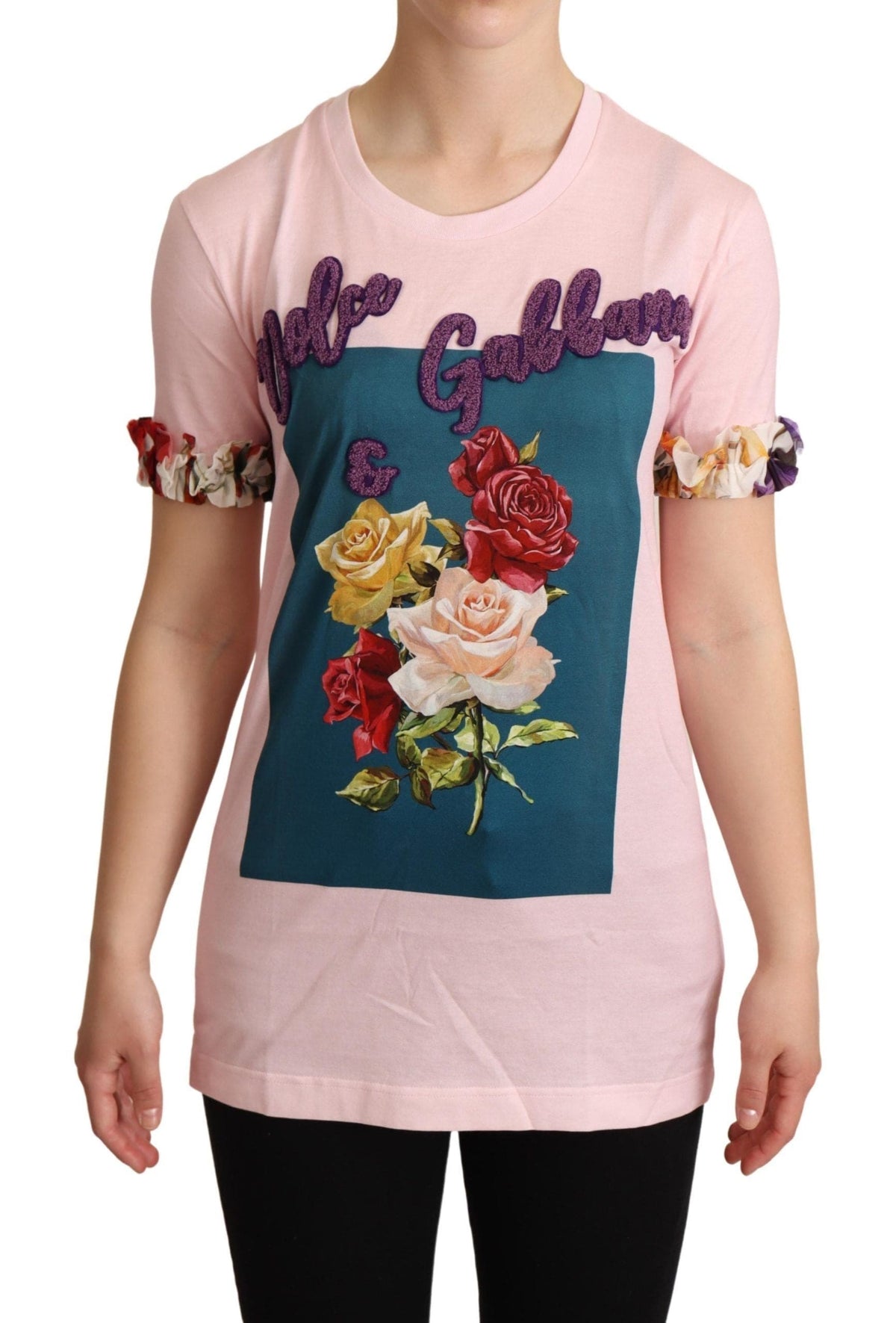 Camiseta elegante con apliques de rosas y flores de Dolce &amp; Gabbana