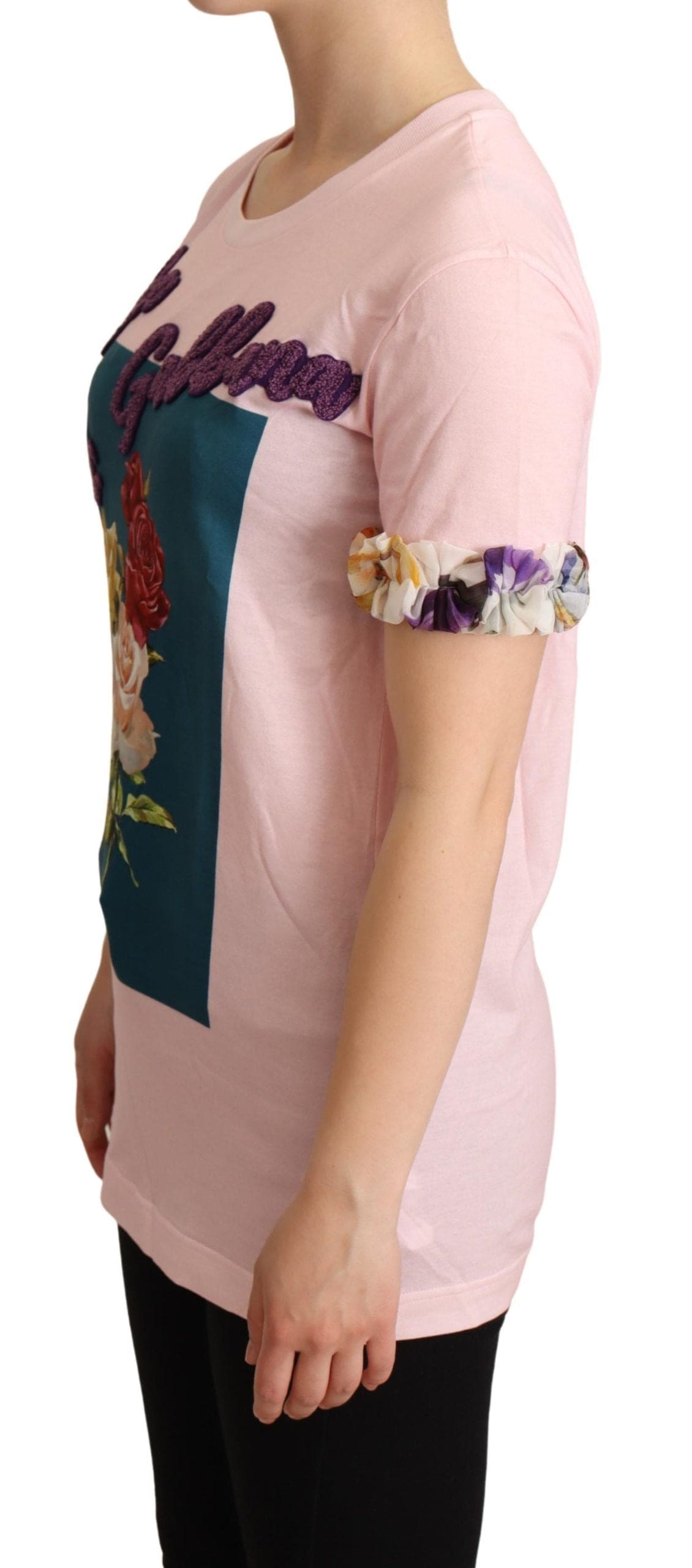 Camiseta elegante con apliques de rosas y flores de Dolce &amp; Gabbana