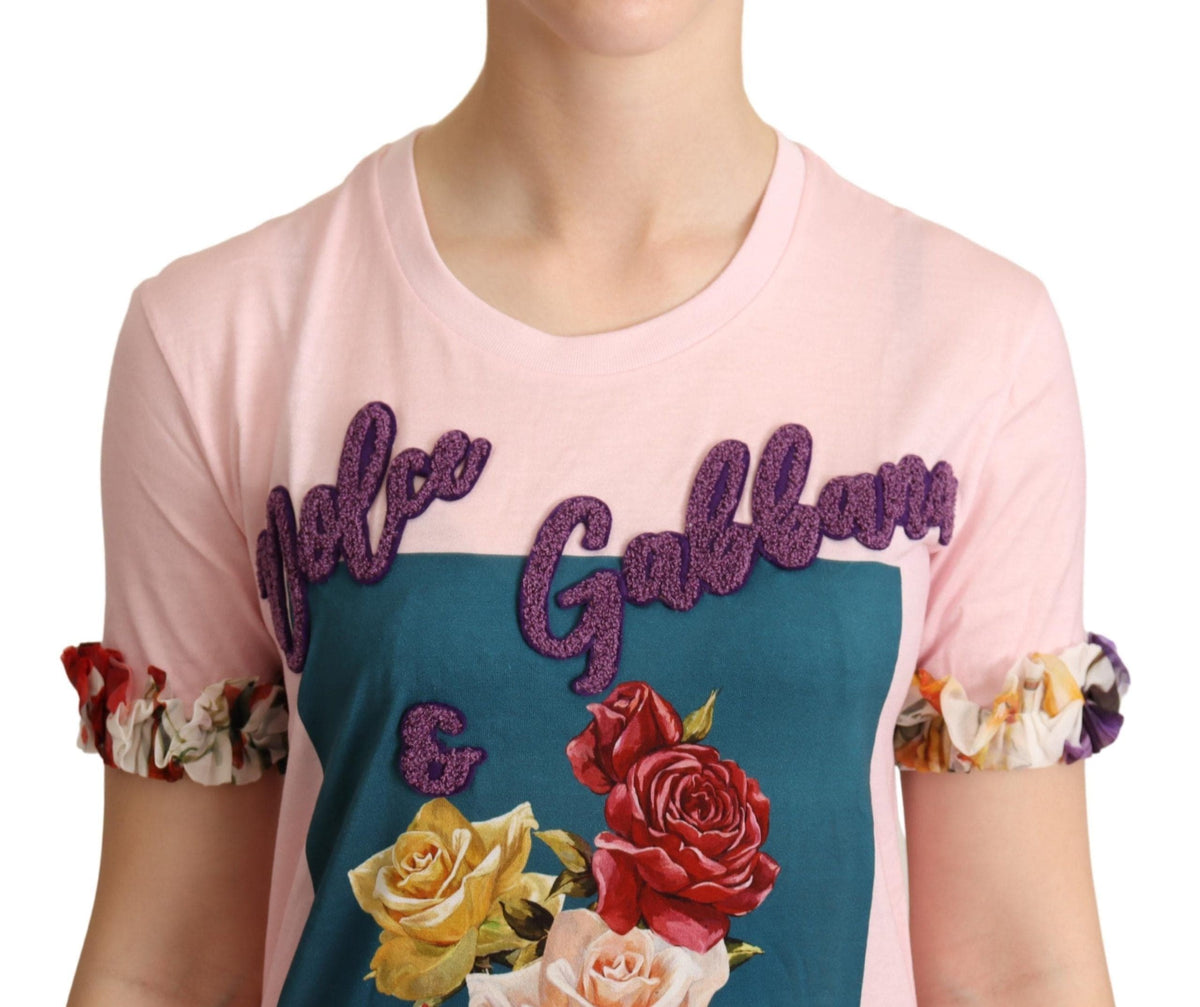 Camiseta elegante con apliques de rosas y flores de Dolce &amp; Gabbana