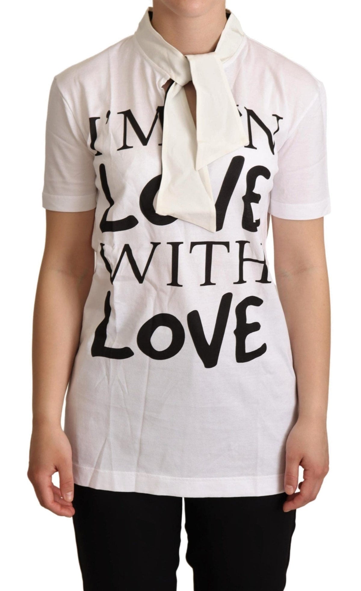 T-shirt en soie mélangée à motif Love Chic blanc Dolce &amp; Gabbana