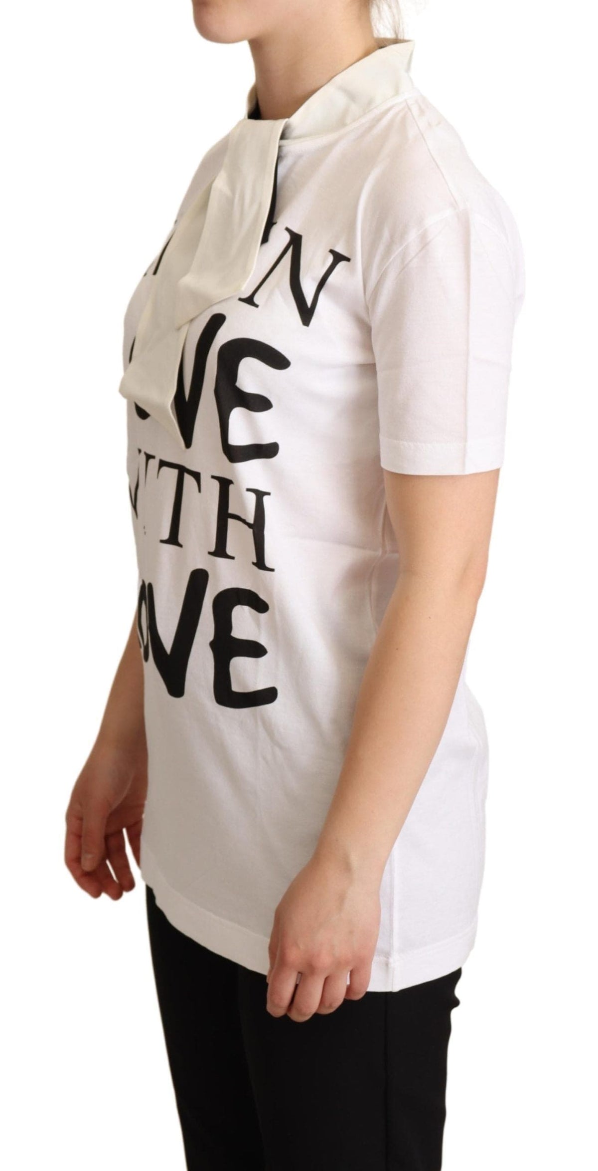 T-shirt en soie mélangée à motif Love Chic blanc Dolce &amp; Gabbana