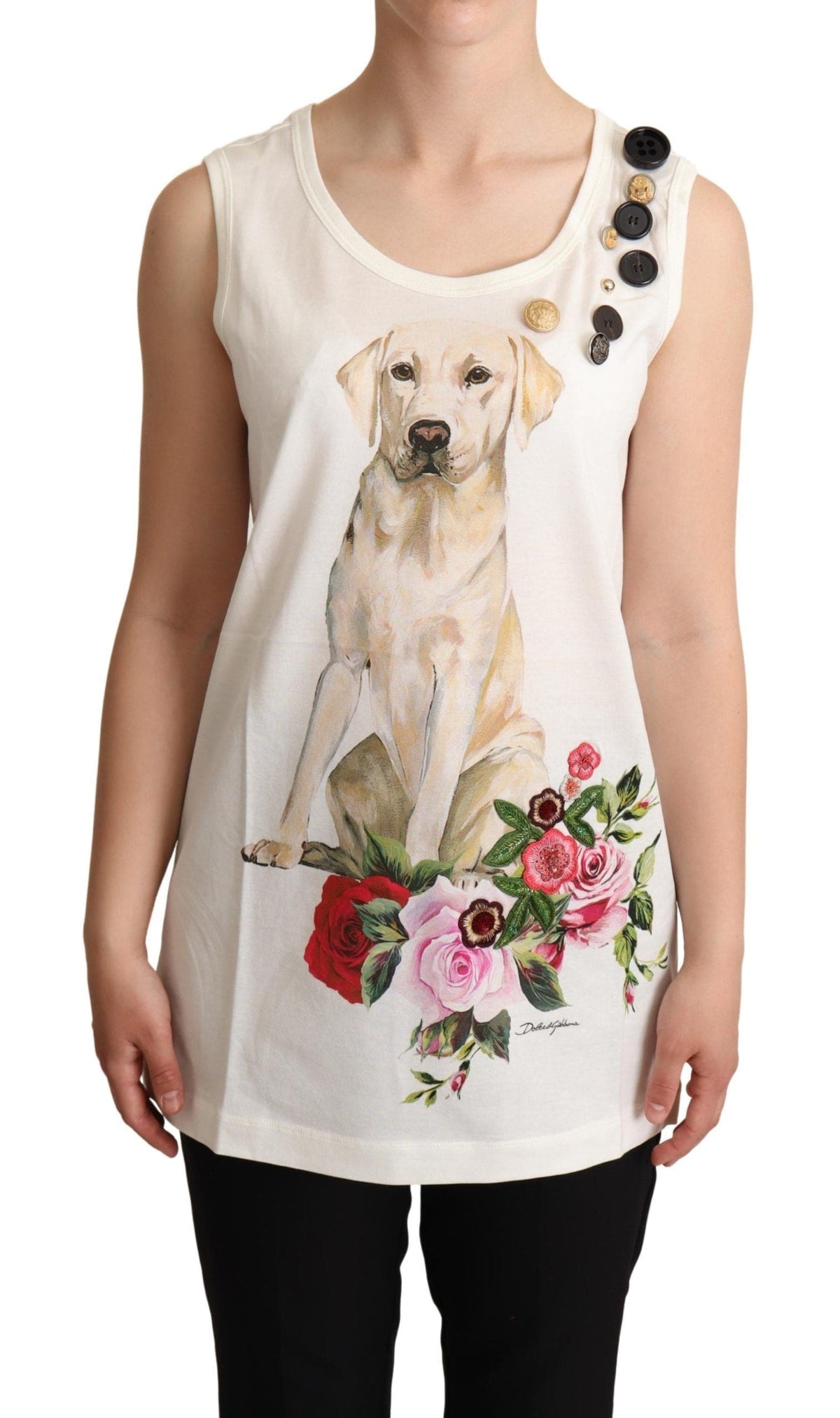 Camiseta sin mangas con estampado floral canino de Dolce &amp; Gabbana