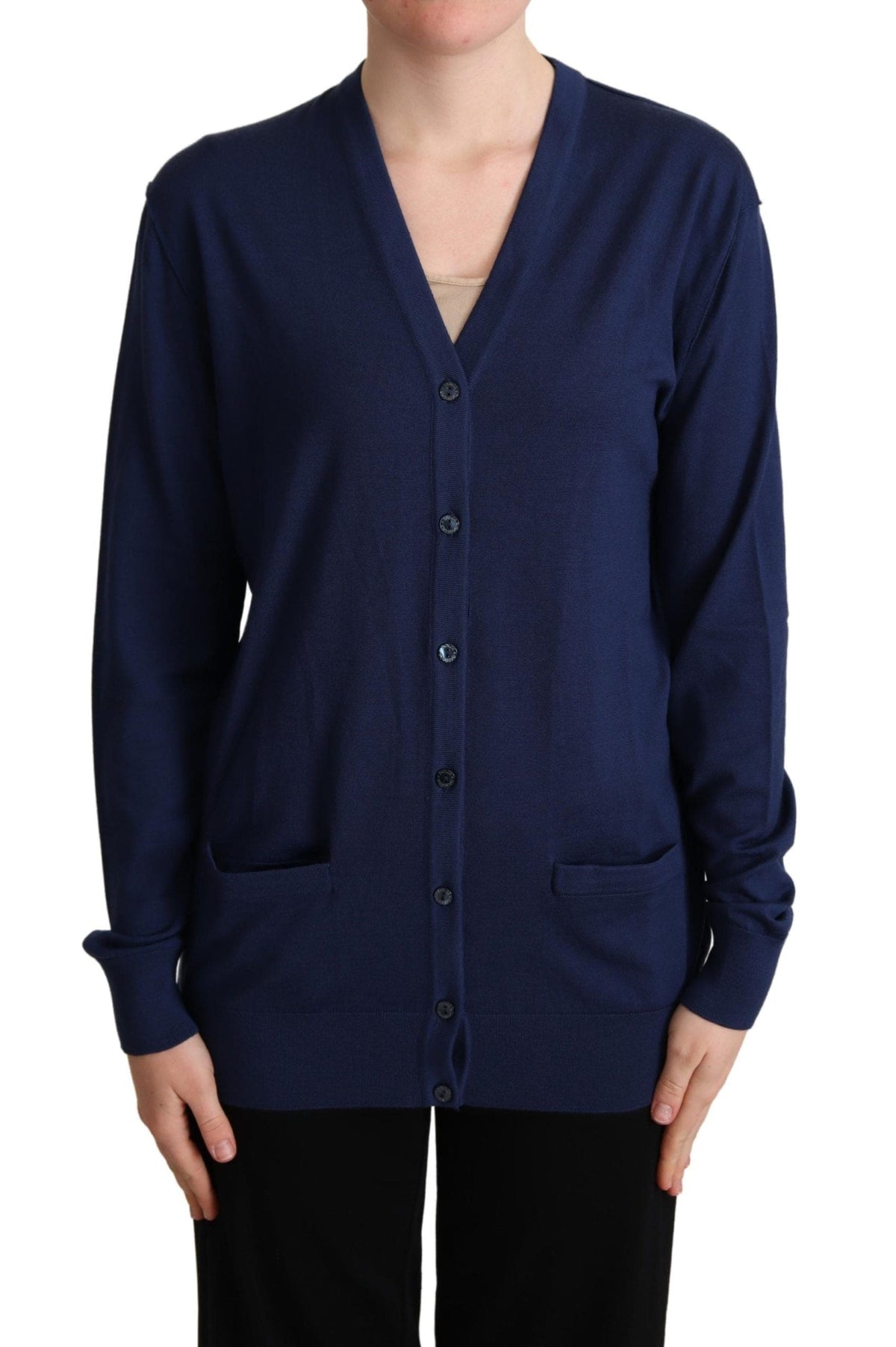 Dolce &amp; Gabbana Élégant cardigan bleu en laine vierge