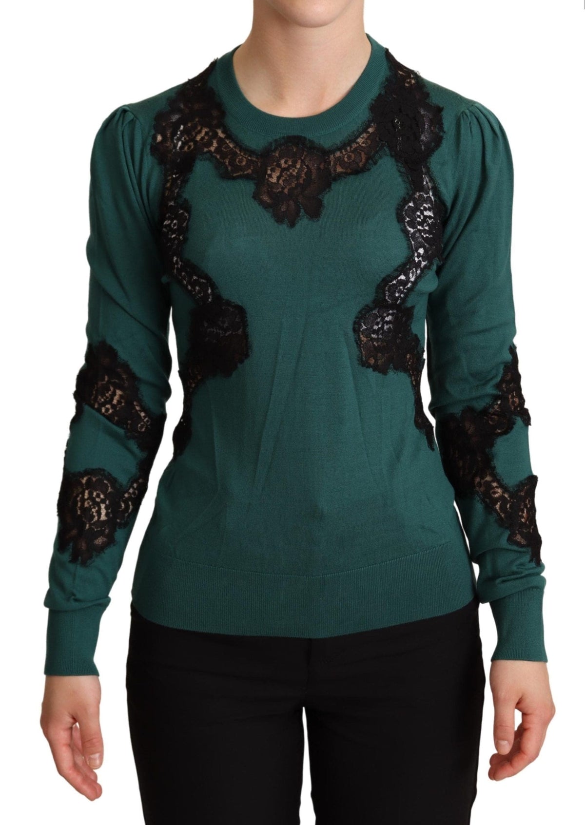 Pull vert élégant Dolce &amp; Gabbana avec détails en dentelle noire