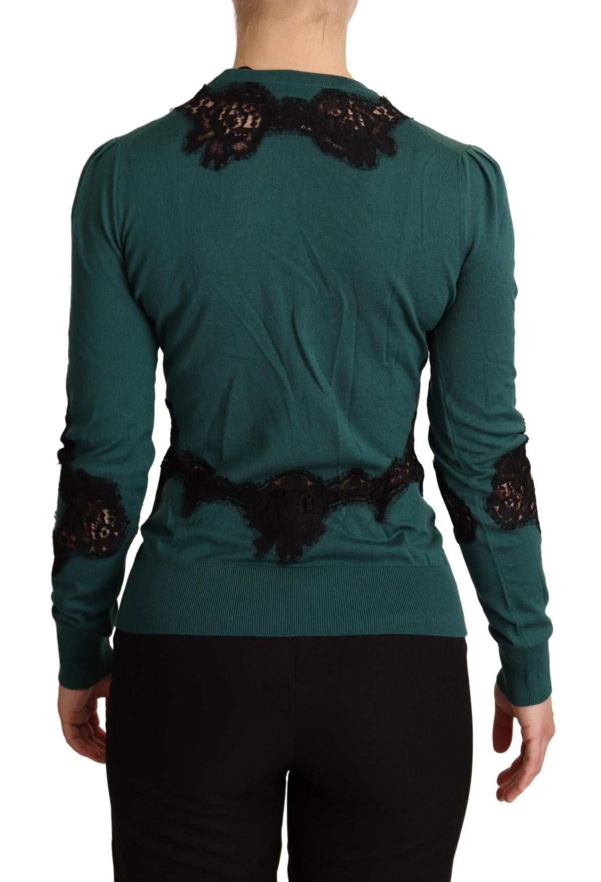 Pull vert élégant Dolce &amp; Gabbana avec détails en dentelle noire