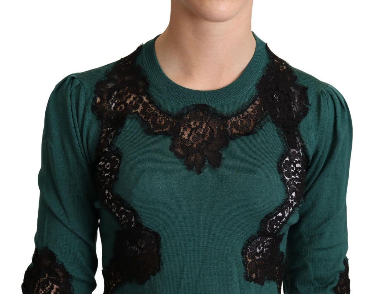 Pull vert élégant Dolce &amp; Gabbana avec détails en dentelle noire