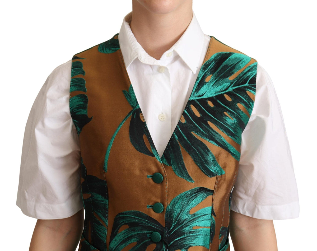 Gilet élégant à imprimé feuilles vertes Dolce &amp; Gabbana