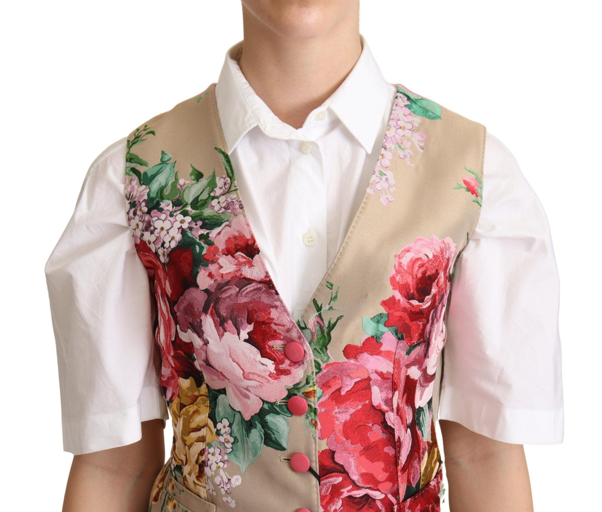 Gilet sans manches beige à imprimé floral élégant Dolce &amp; Gabbana