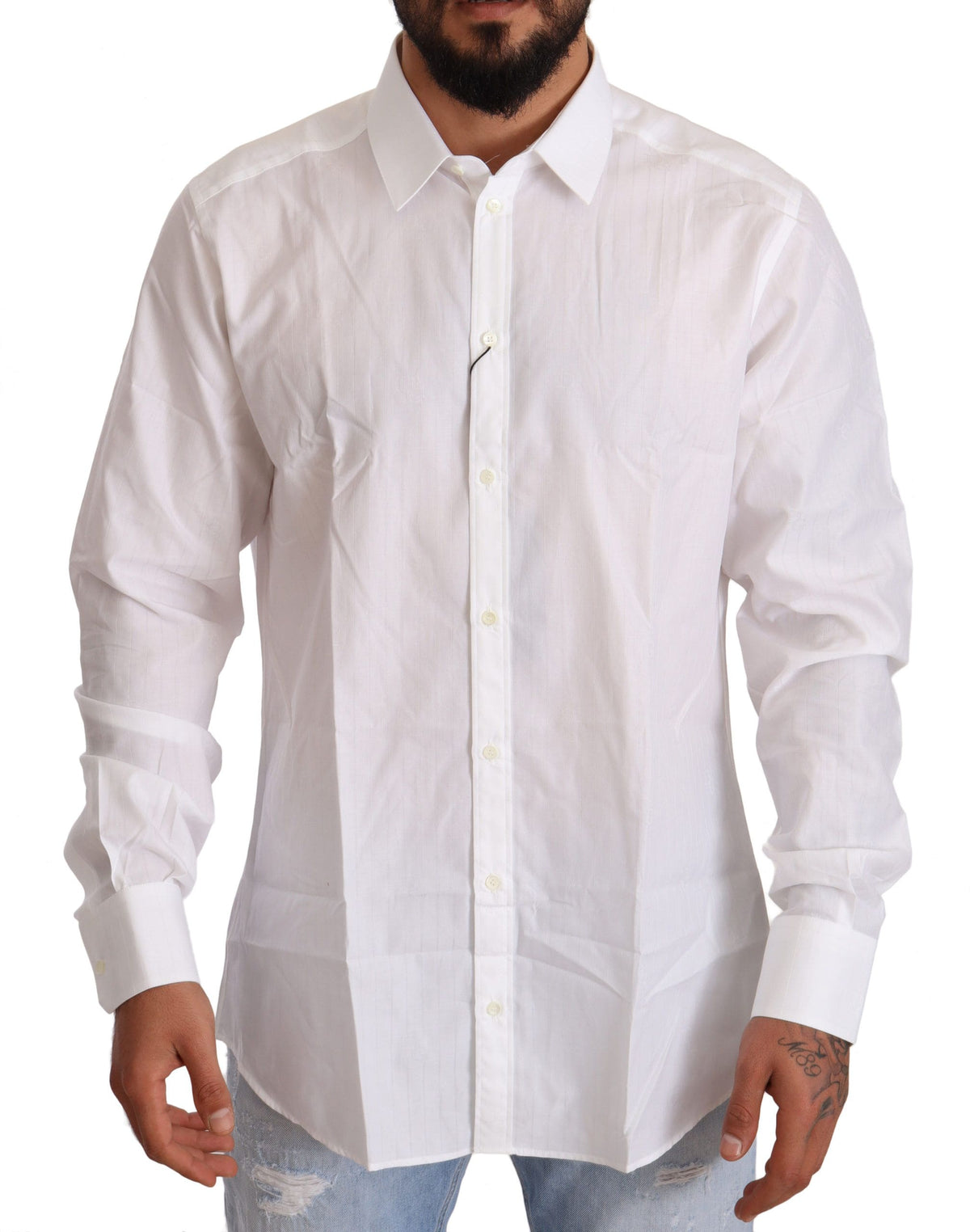 Camisa elegante blanca de corte martini de Dolce &amp; Gabbana