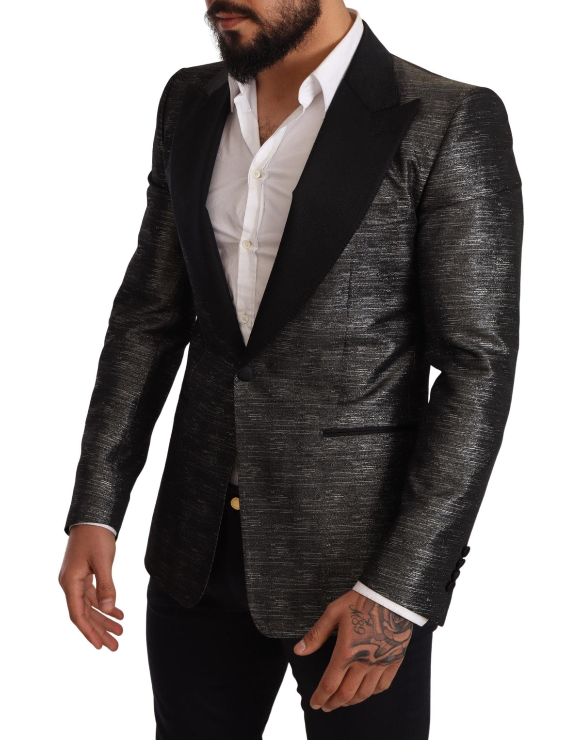 Blazer slim en jacquard gris métallisé Dolce &amp; Gabbana