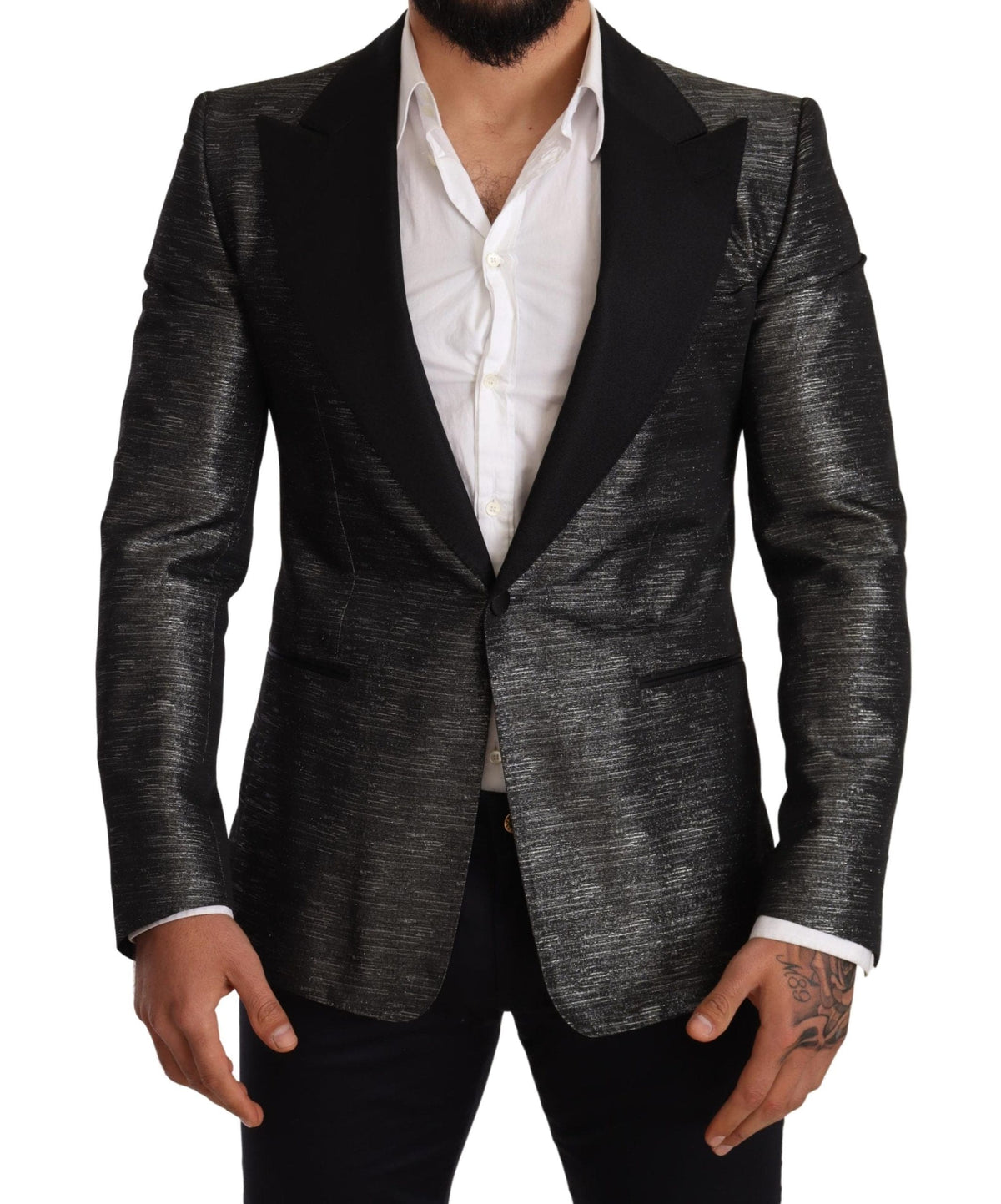 Blazer slim en jacquard gris métallisé Dolce &amp; Gabbana