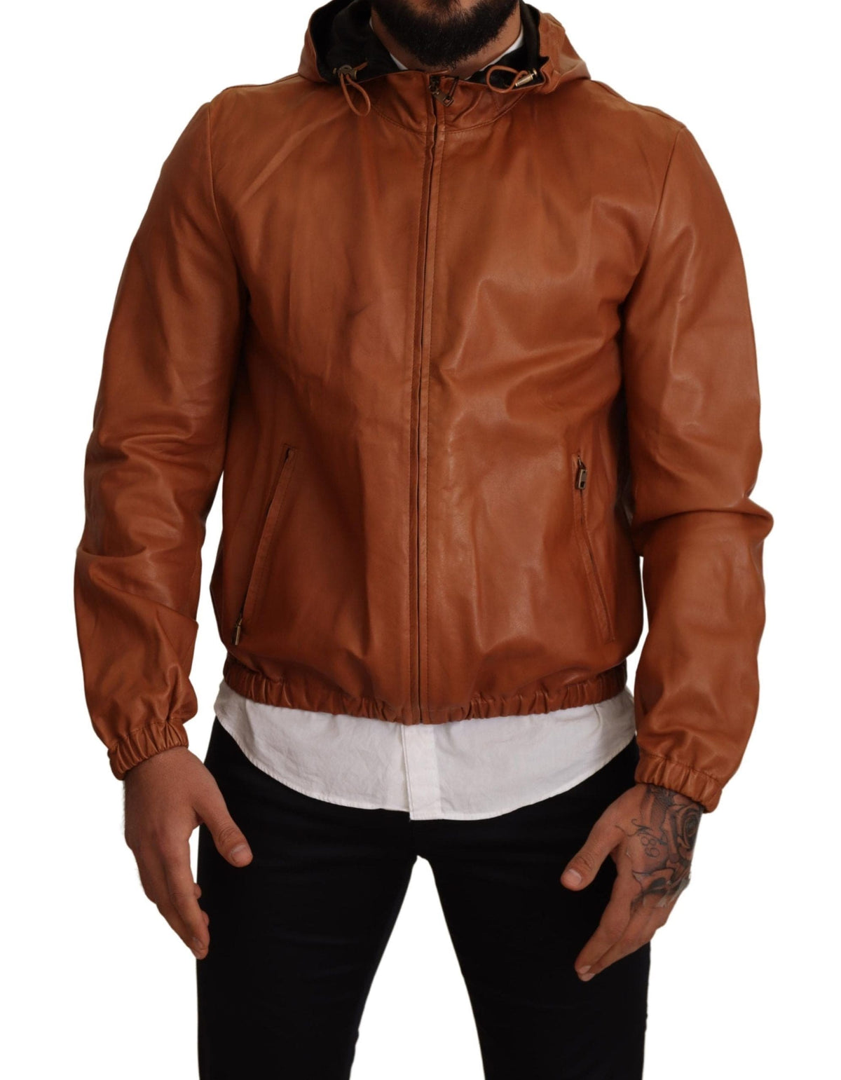 Veste bomber élégante en cuir marron Dolce &amp; Gabbana