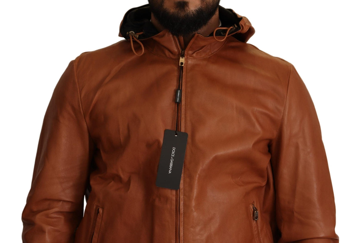 Veste bomber élégante en cuir marron Dolce &amp; Gabbana