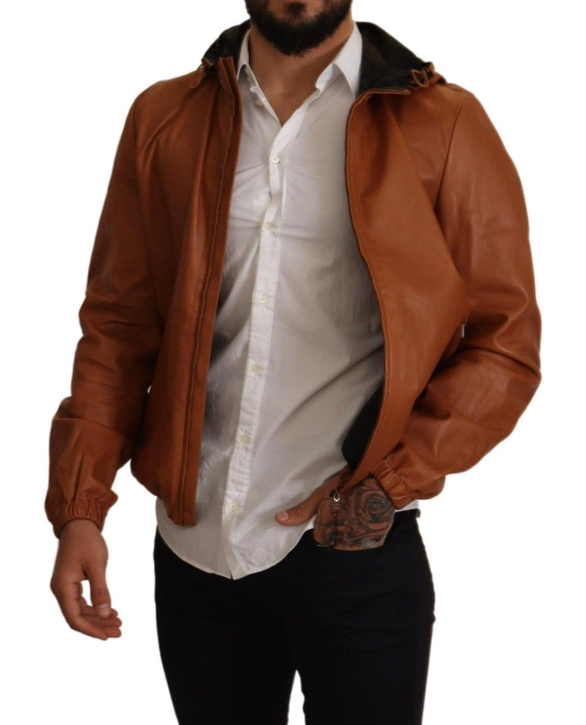 Veste bomber élégante en cuir marron Dolce &amp; Gabbana