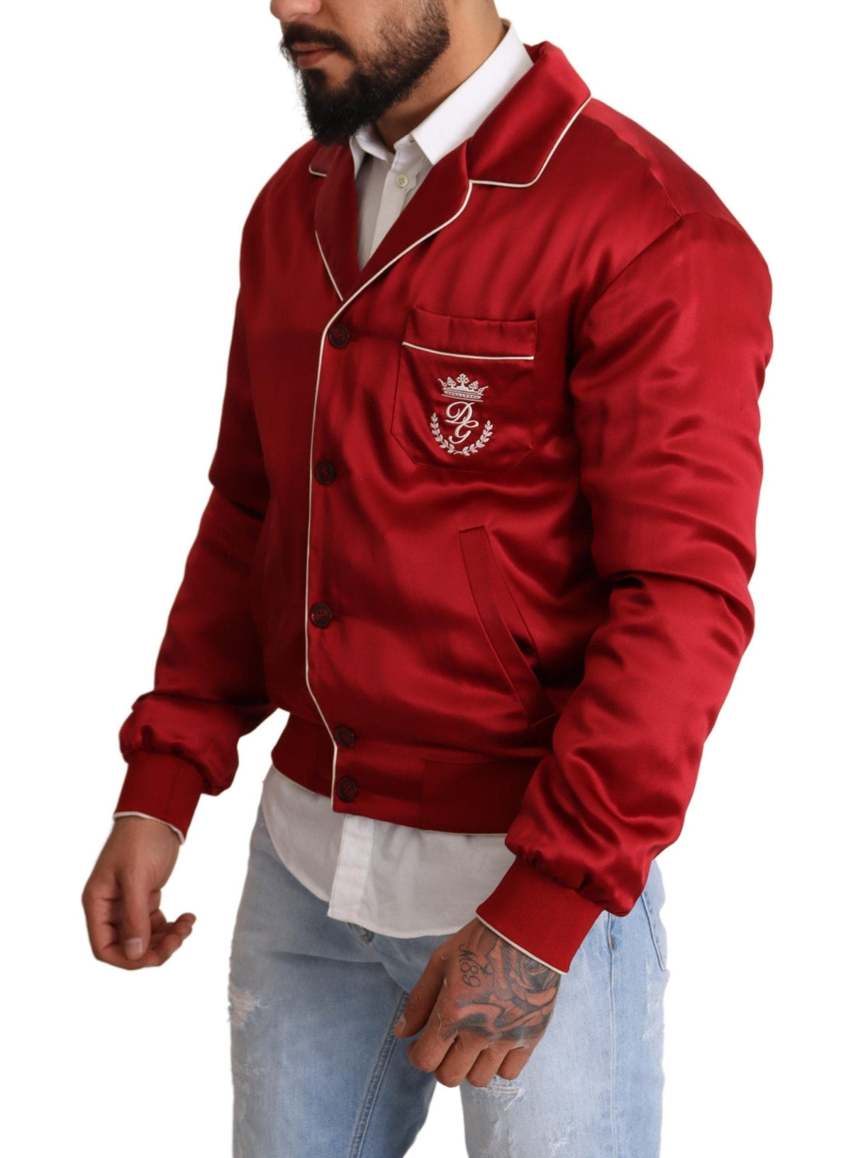 Chaqueta bomber de seda roja suntuosa de Dolce &amp; Gabbana