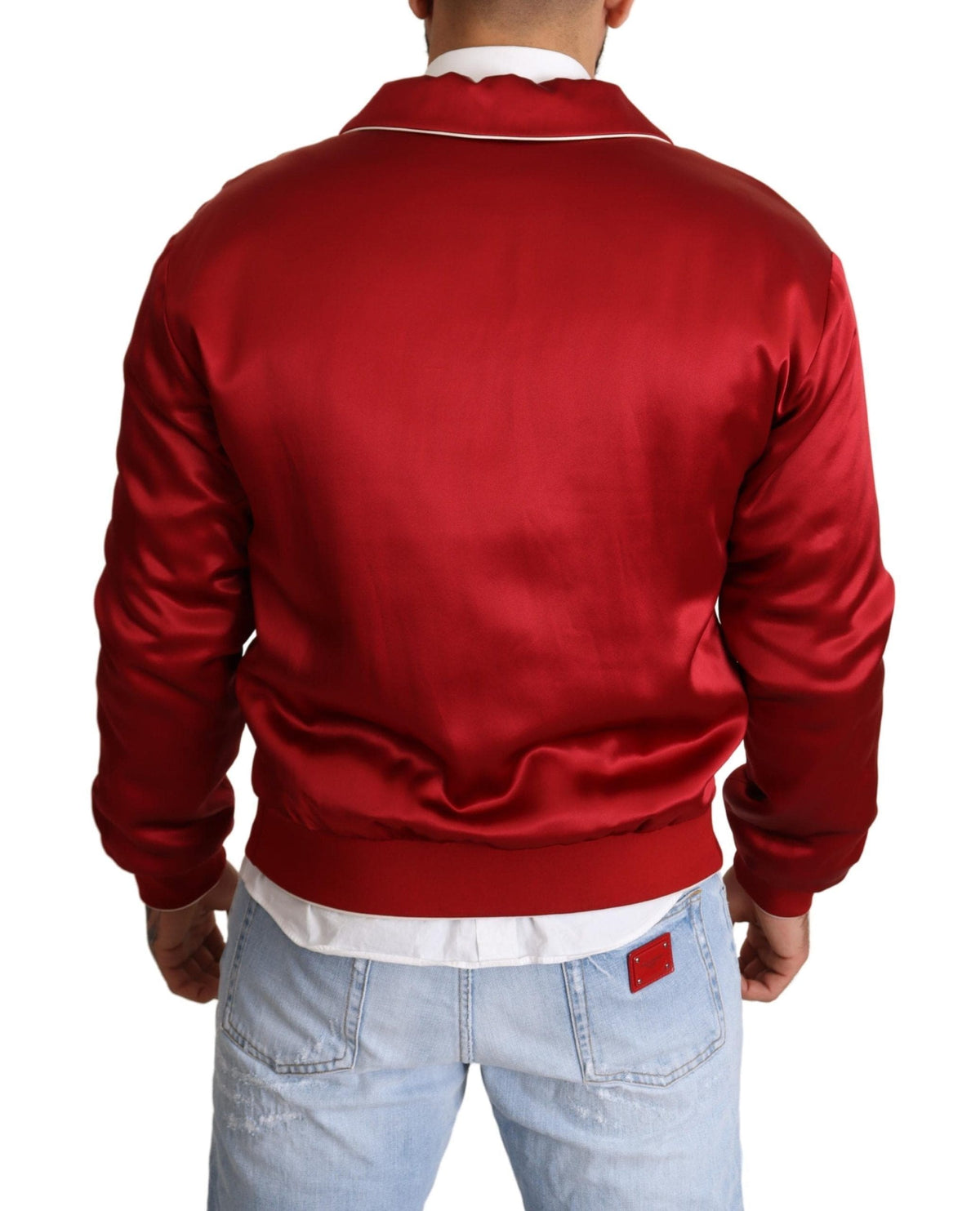 Chaqueta bomber de seda roja suntuosa de Dolce &amp; Gabbana