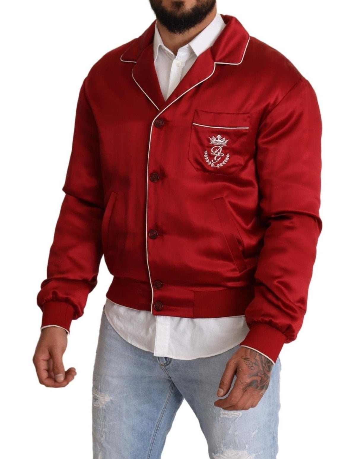 Chaqueta bomber de seda roja suntuosa de Dolce &amp; Gabbana