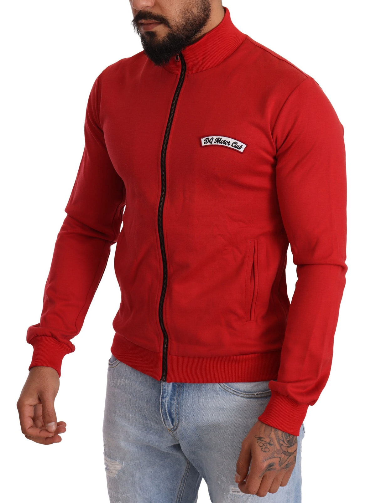 Pull zippé rouge élégant Dolce &amp; Gabbana avec motif DG Motor Club