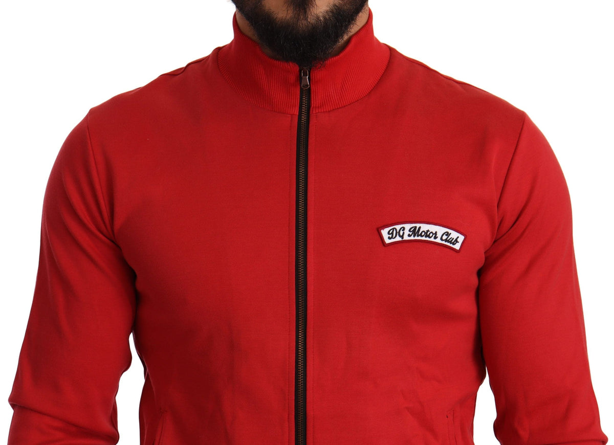 Pull zippé rouge élégant Dolce &amp; Gabbana avec motif DG Motor Club