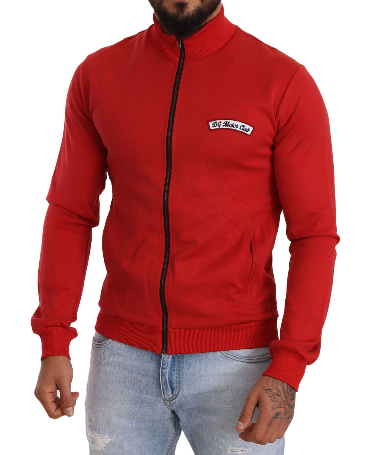 Pull zippé rouge élégant Dolce &amp; Gabbana avec motif DG Motor Club