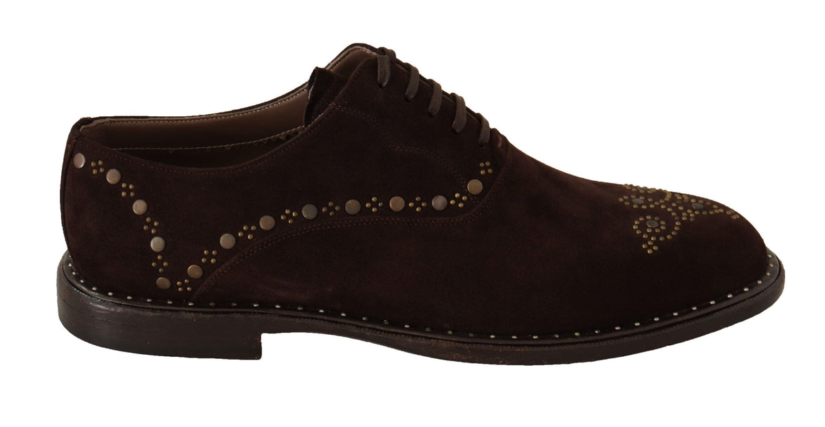 Chaussures Derby cloutées en daim marron élégantes Dolce &amp; Gabbana