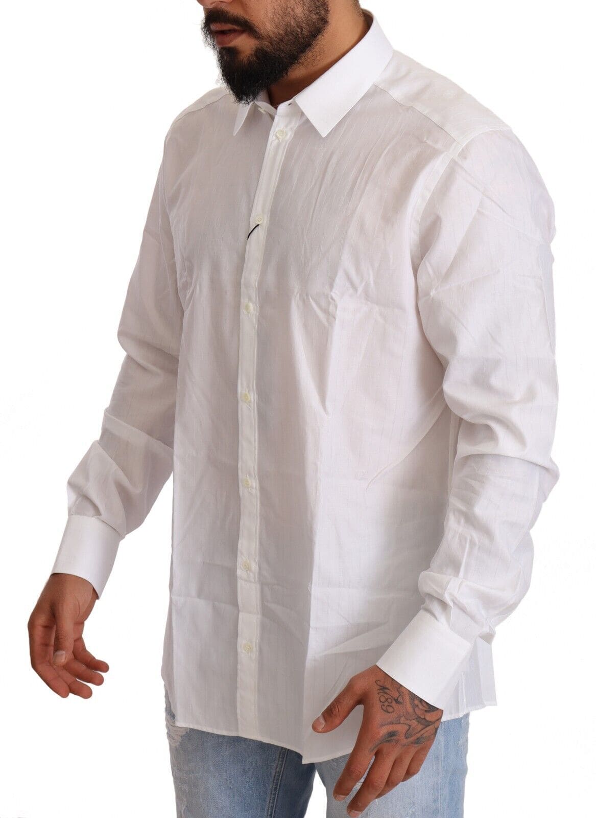 Camisa de algodón blanca de corte martini de Dolce &amp; Gabbana