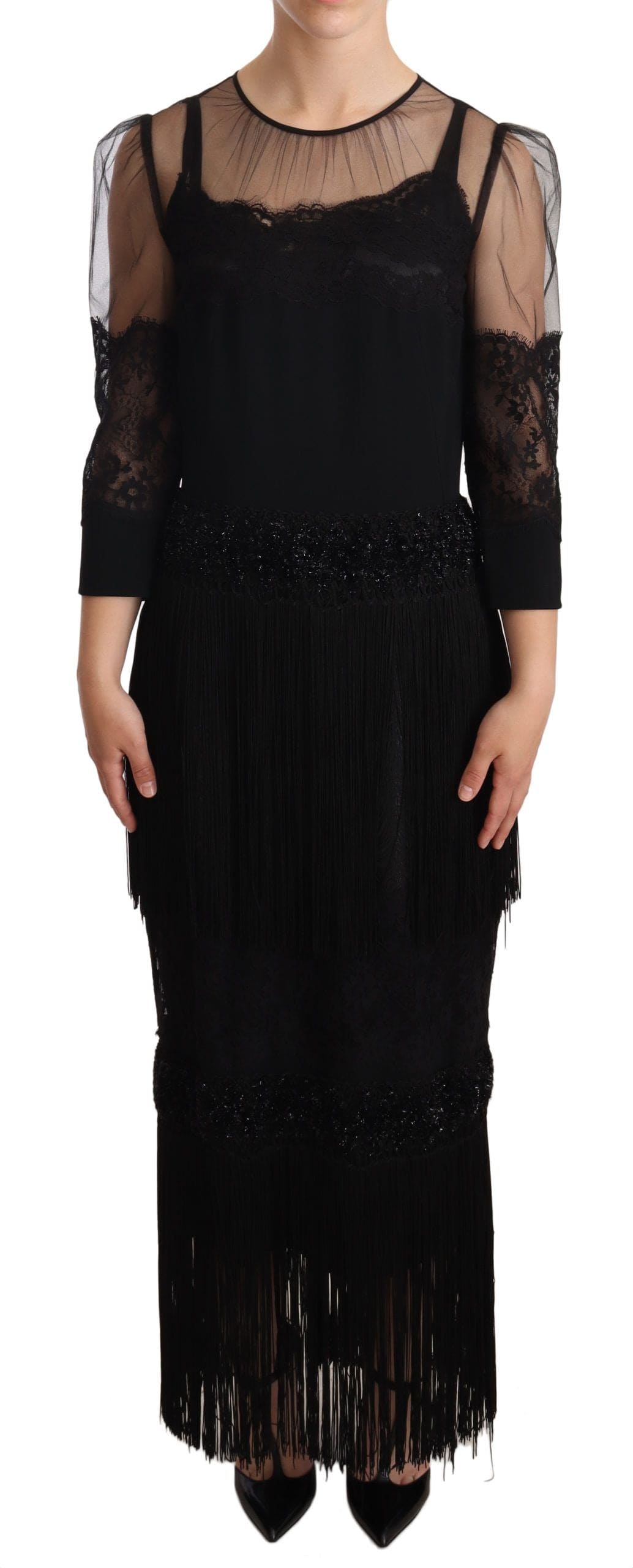 Vestido midi elegante de encaje en negro de Dolce &amp; Gabbana