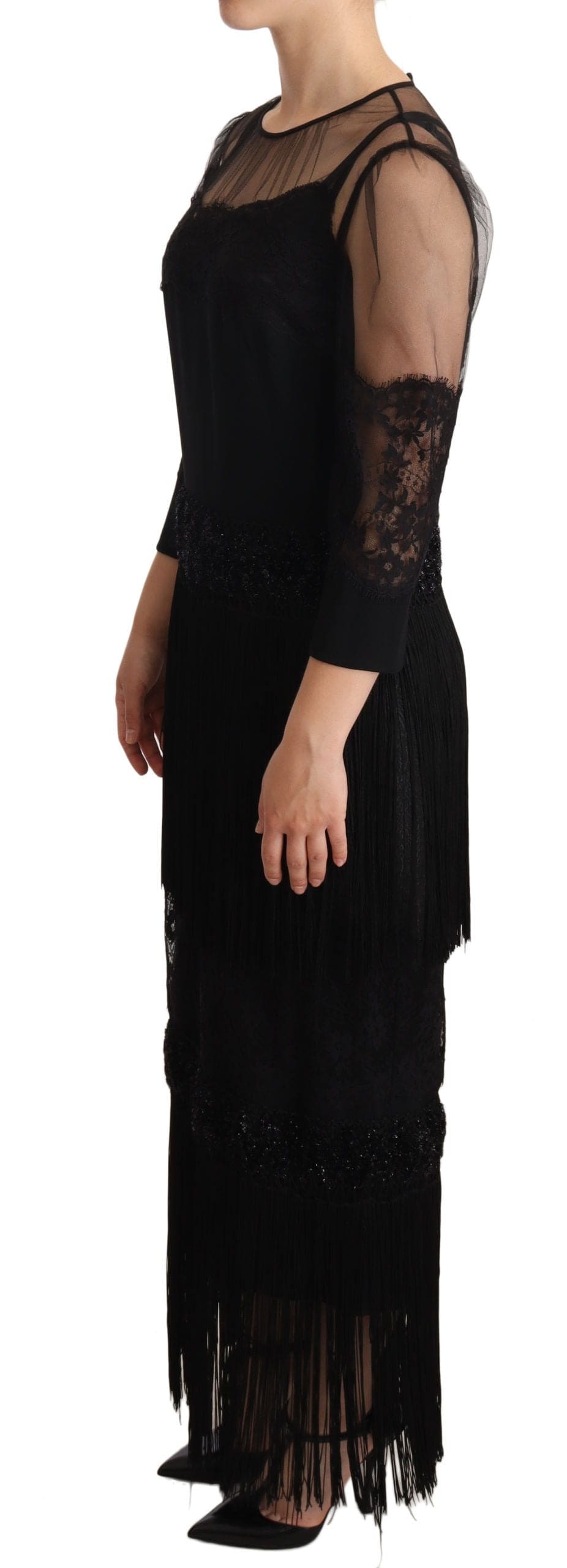 Vestido midi elegante de encaje en negro de Dolce &amp; Gabbana