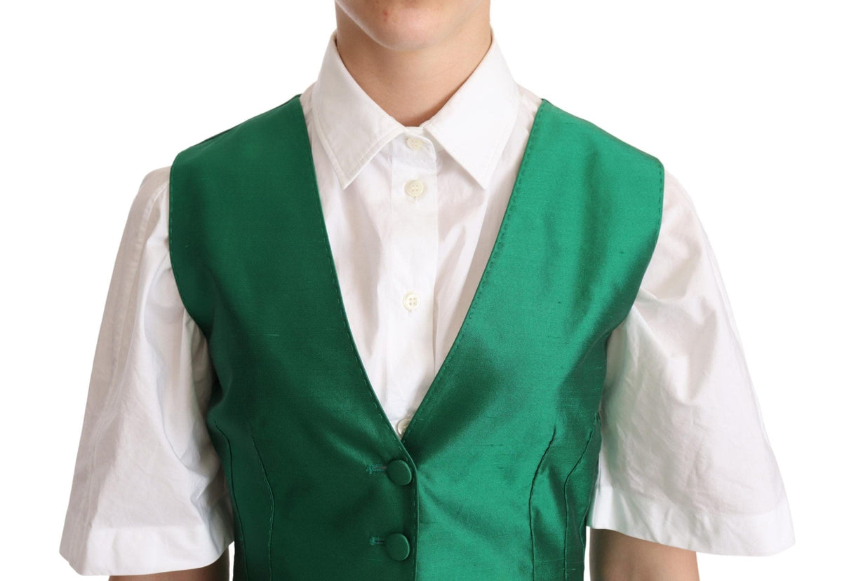 Gilet élégant en soie mélangée verte Dolce &amp; Gabbana