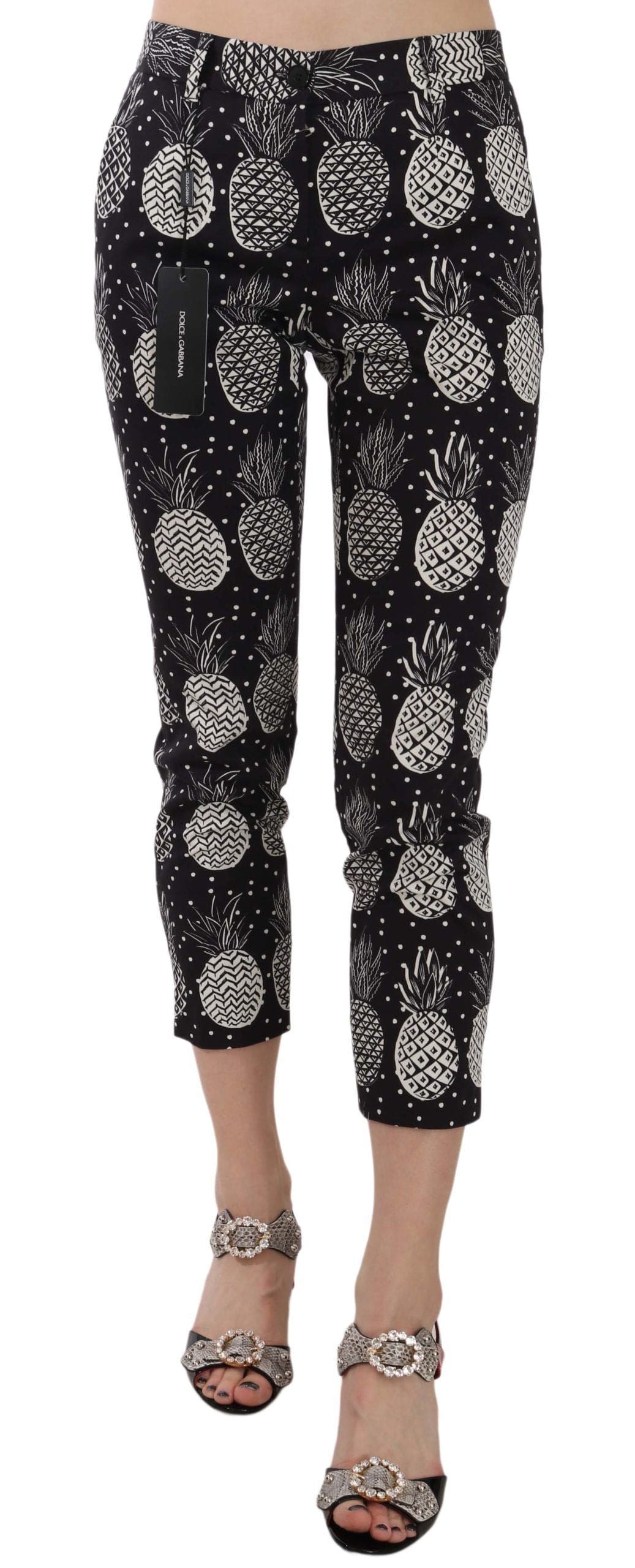 Pantalon capri skinny imprimé ananas noir chic Dolce &amp; Gabbana