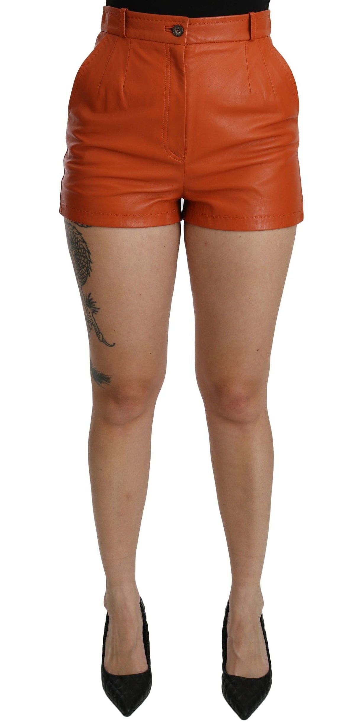 Pantalon taille haute en cuir orange chic Dolce &amp; Gabbana