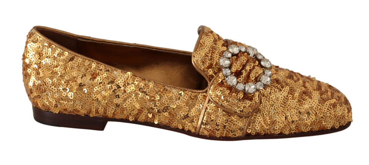 Dolce &amp; Gabbana Ballerines élégantes à paillettes dorées et cristaux